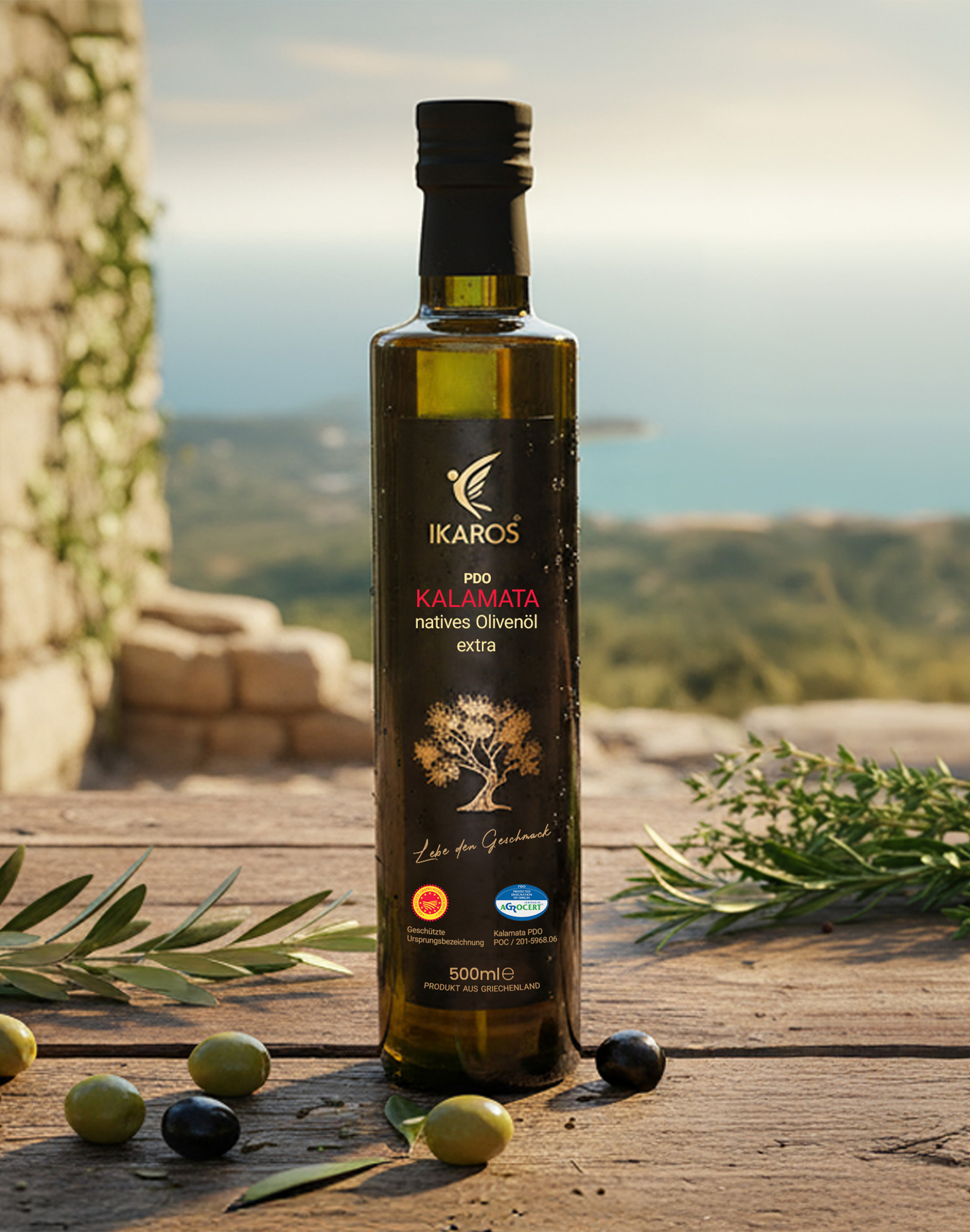 Natives Olivenöl extra, Kalamata, 0,5 l Glasflasche