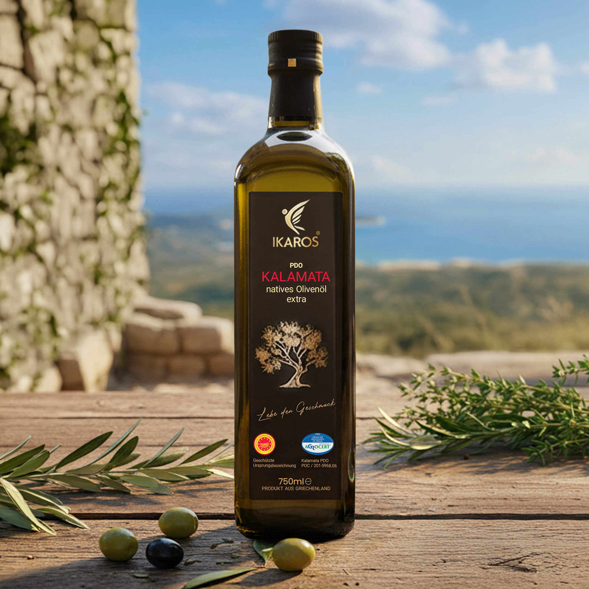 Natives Olivenöl extra, Kalamata, 0,75 l Glasflasche