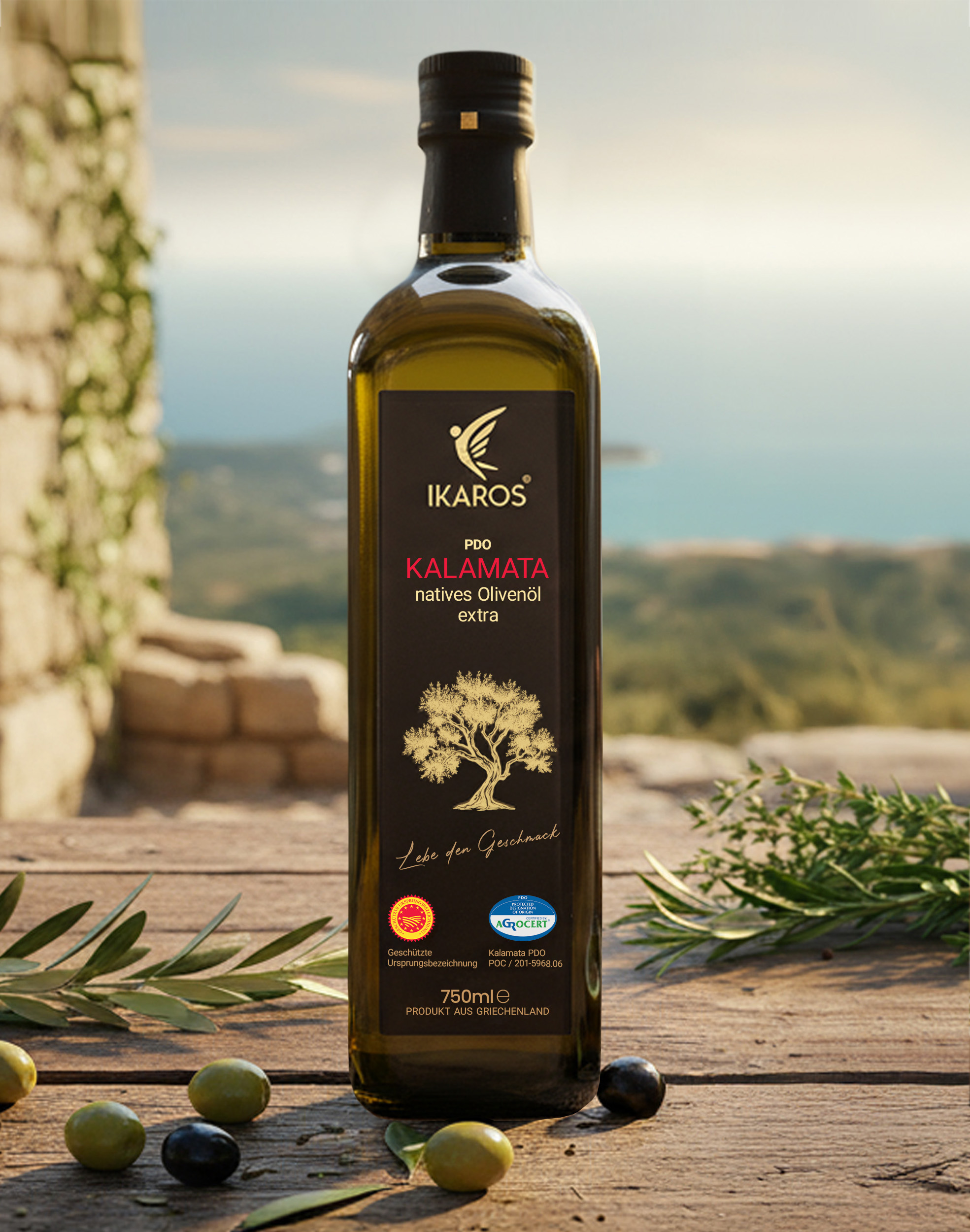 Natives Olivenöl extra, Kalamata, 0,75 l Glasflasche